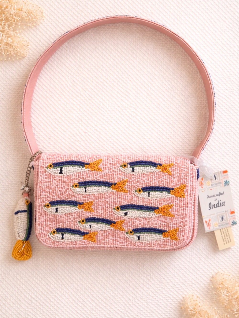 Handcrafted in India Beaded Sardine Bag NWT